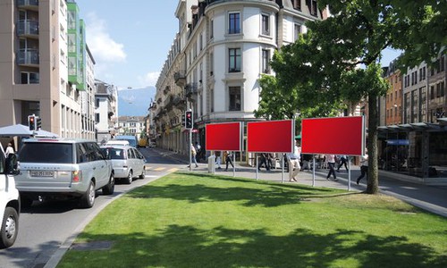 Temporäre Träger politische Plakate Montreux